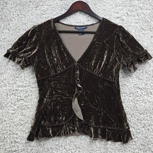 Boston Proper Women Crushed Velvet Babydoll Top Size 8 Brown Y2K Boho Forestcore